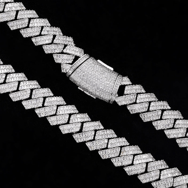 S925 Moissanite 16MM Baguette Cut Cuban Chain