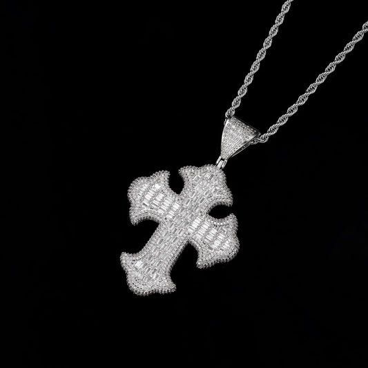 Iced Baguette Cluster Cross Pendant