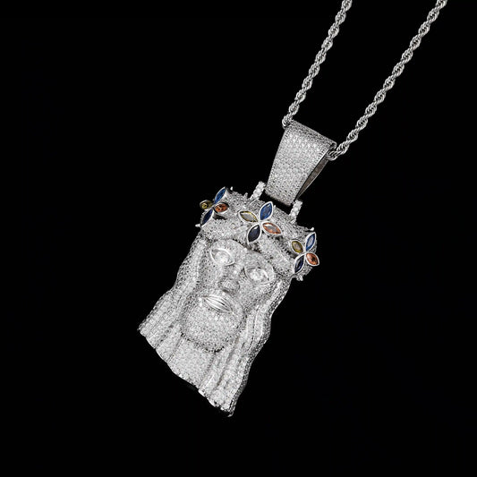 Iced Clover Crown Jesus Pendant