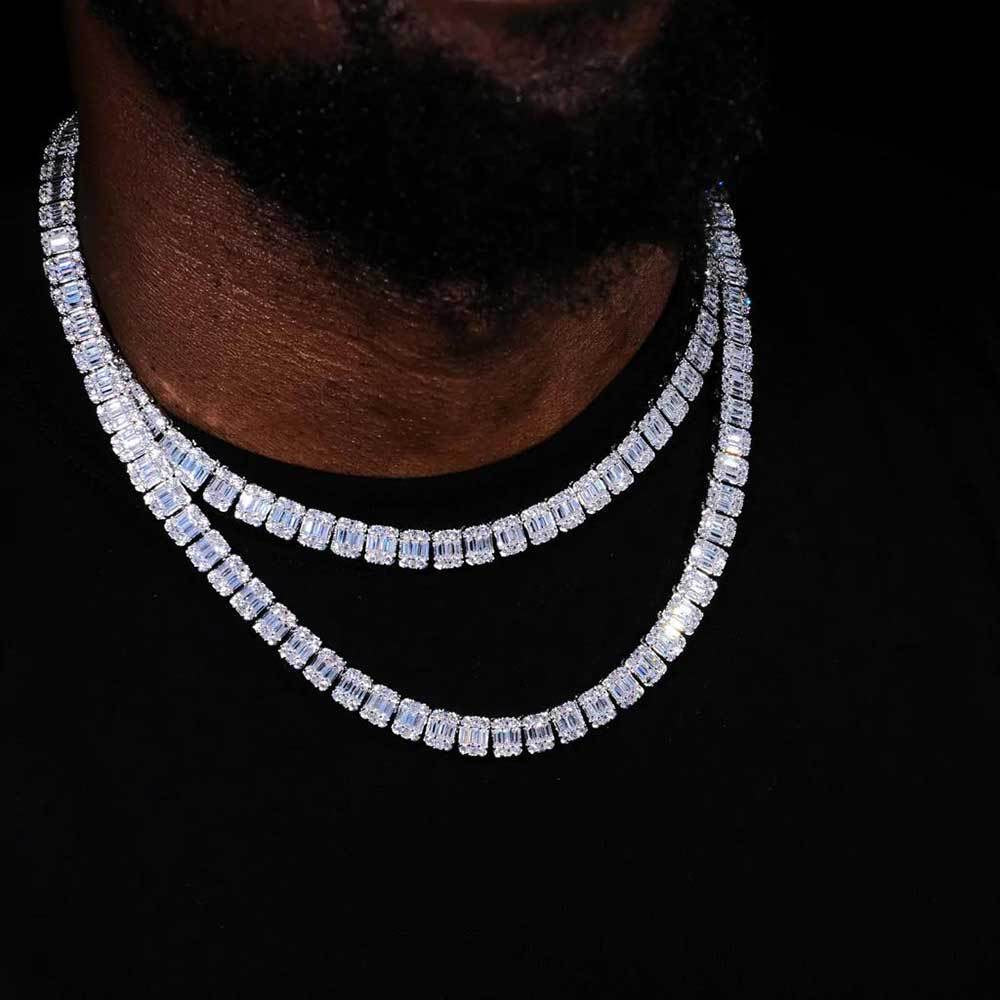 S925 Moissanite 9MM Baguette Tennis Chain