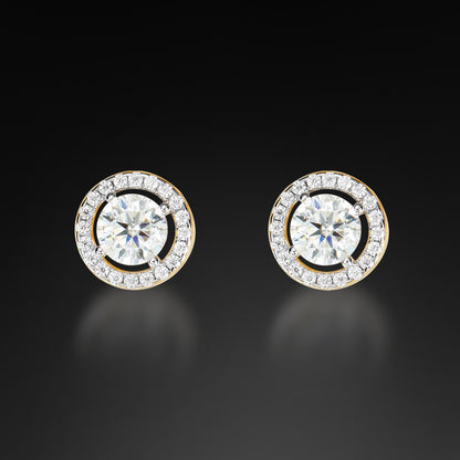 Moissanite Halo Round Cut Stud Earring