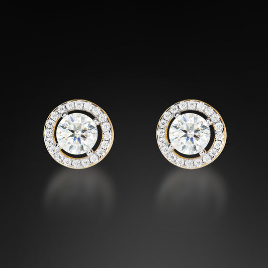 Moissanite Halo Round Cut Stud Earring