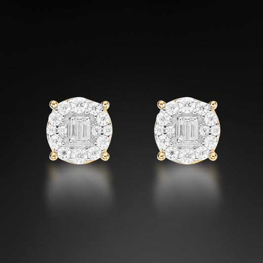 Moissanite Round Mix Square Stud Earring