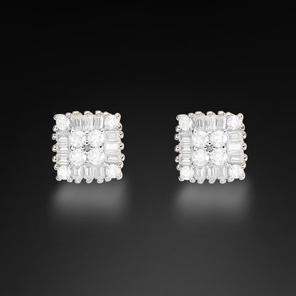 Moissanite Baguette Mix Round Square Stud Earring