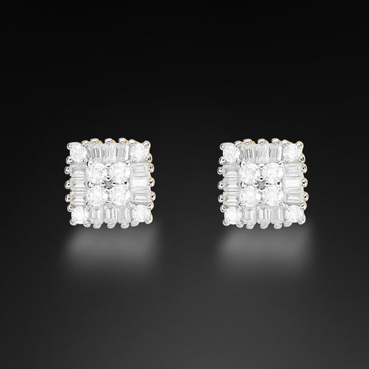 Moissanite Baguette Mix Round Square Stud Earring