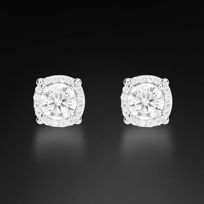 Moissanite Halo Round Stud Earring