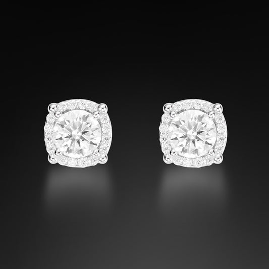 Moissanite Halo Round Stud Earring