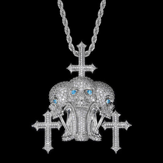 Iced Crossed Skulls Pendant