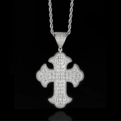 Iced Baguette Cluster Cross Pendant