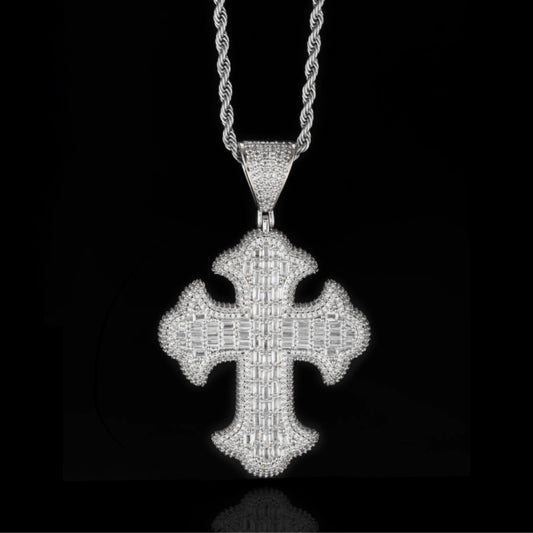 Iced Baguette Cluster Cross Pendant