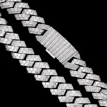 S925 Moissanite 22MM Baguette Cut Cuban Chain