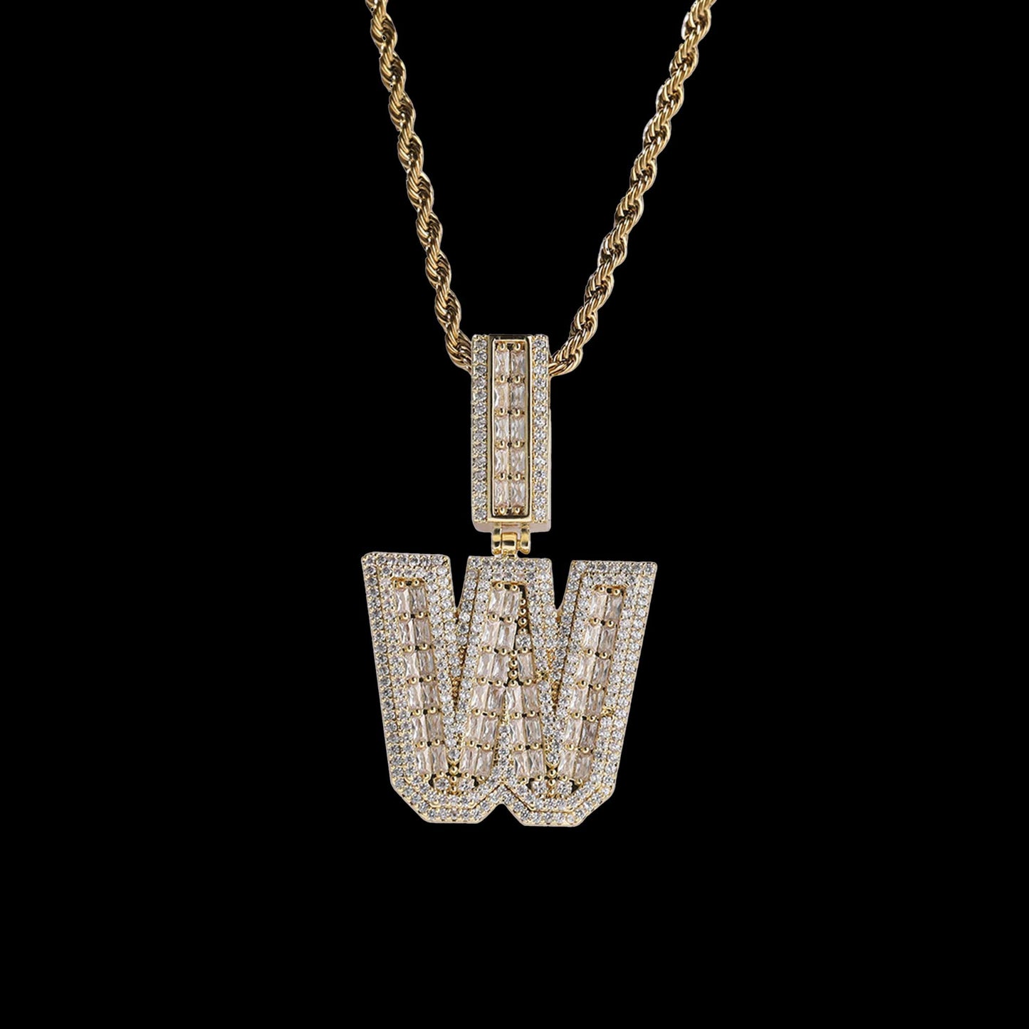 Square Buguette Custom Letter Pendant