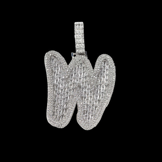 Baguette Brush Letter Custom Pendant