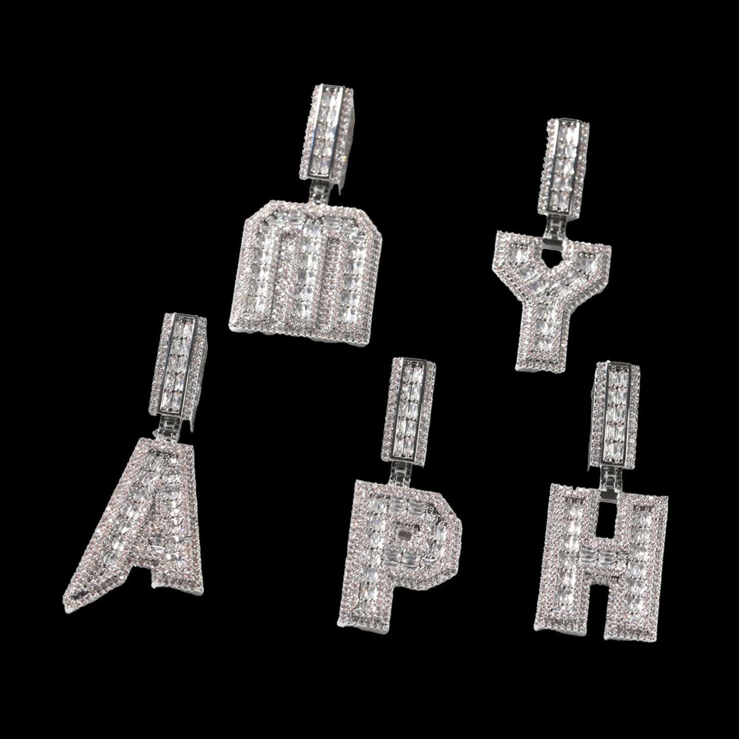 Square Buguette Custom Letter Pendant