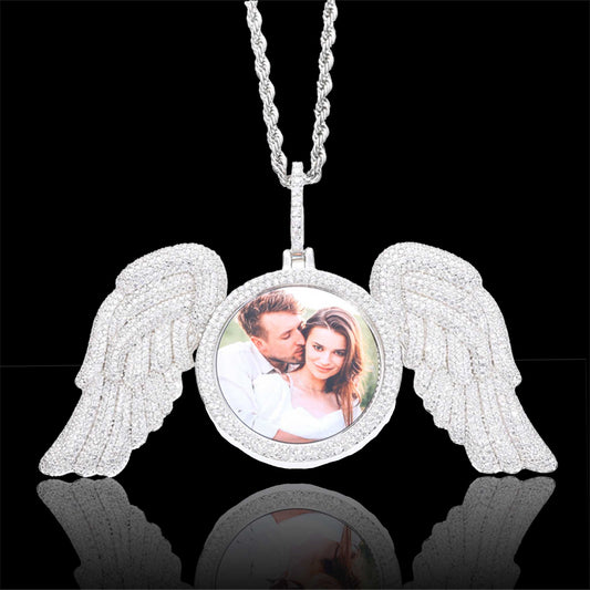 Photo With Angel Wings Custom Moissanite Pendant
