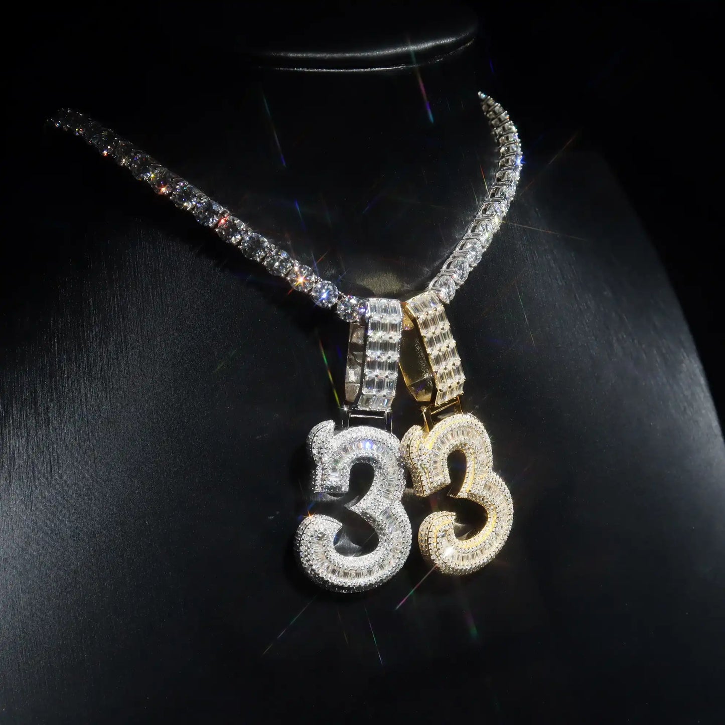 Baguette Spiked Number Custom Pendant