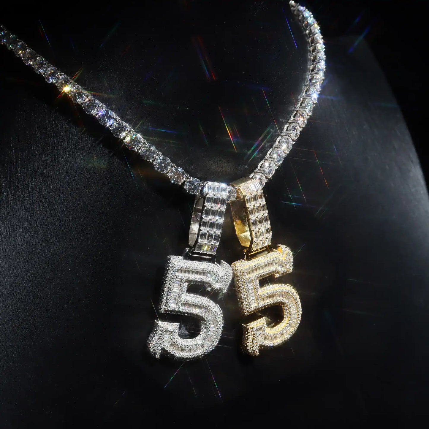 Baguette Spiked Number Custom Pendant