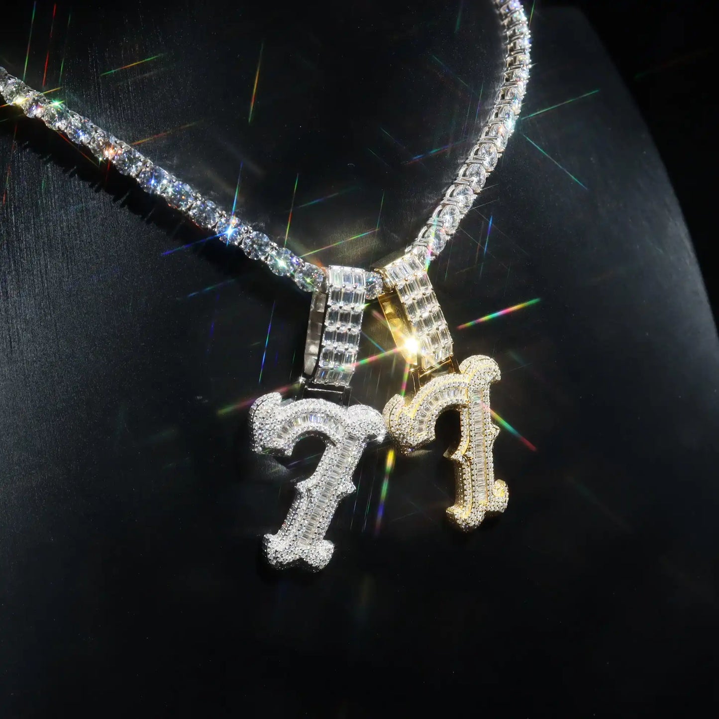 Baguette Spiked Number Custom Pendant