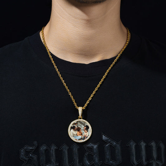 36MM Round Photo Custom Moissanite Pendant
