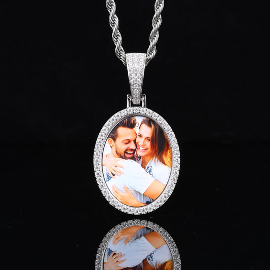 Oval Photo Custom Moissanite Pendant