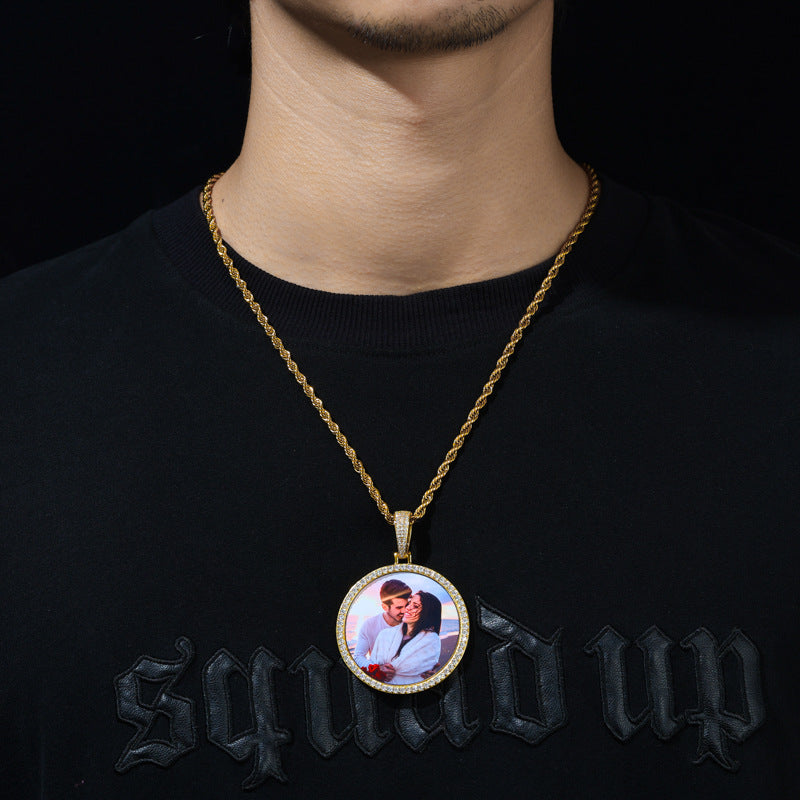 46MM Round Photo Custom Moissanite Pendant
