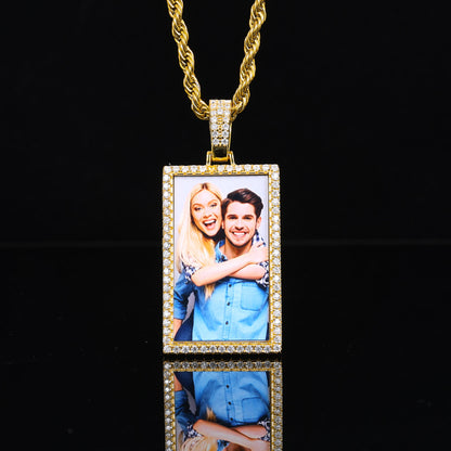 Square Photo Pendant Custom Moissanite Pendant