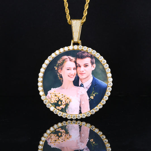 Big Round Photo Custom Moissanite Pendant