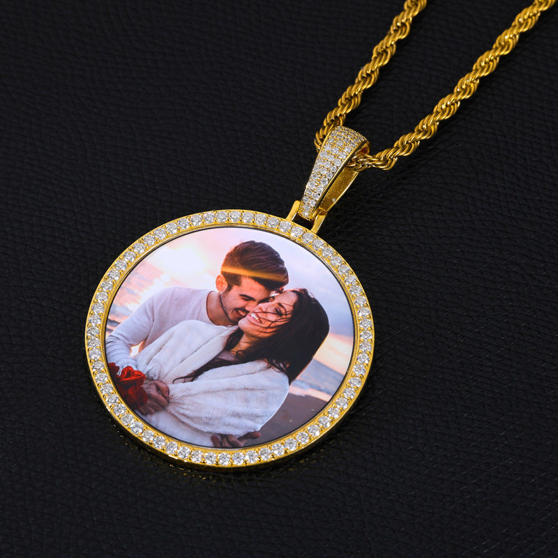 46MM Round Photo Custom Moissanite Pendant