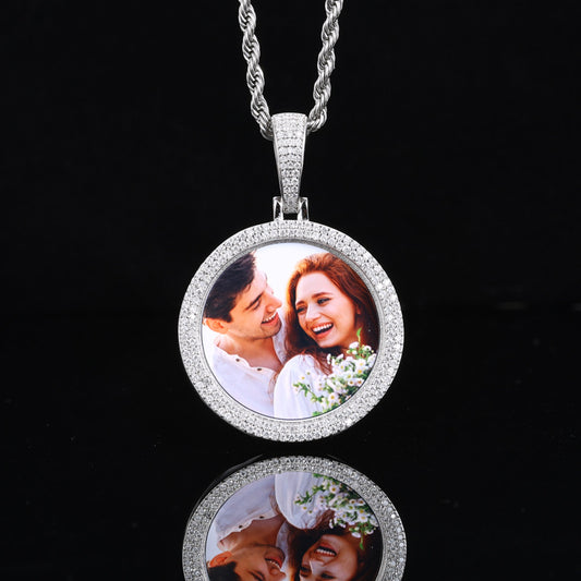 Double Row Photo Custom Moissanite Pendant