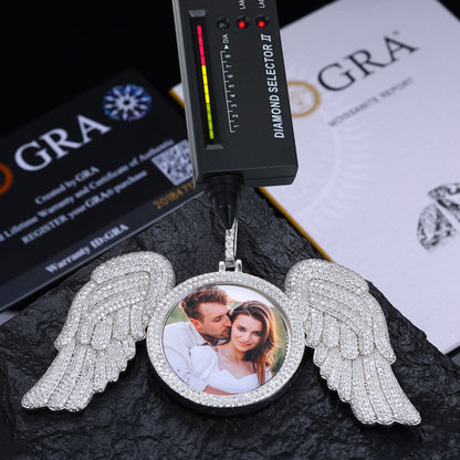 Photo With Angel Wings Custom Moissanite Pendant