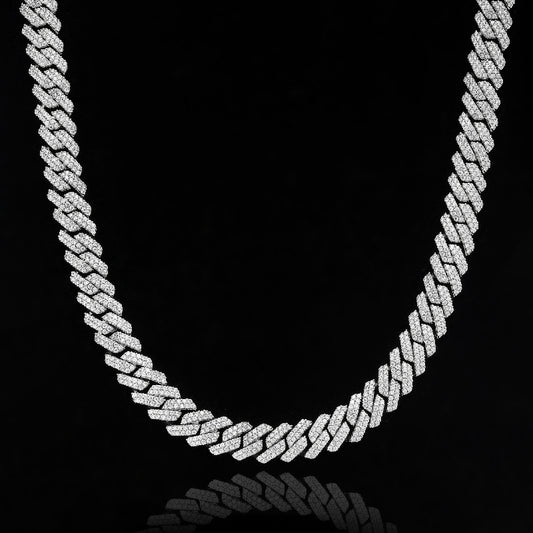 S925 Moissanite 12MM Prong Cuban Chain