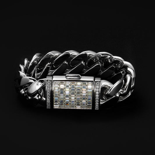 Moissanite Baguette Clasp Prong Miami Cuban Bracelet
