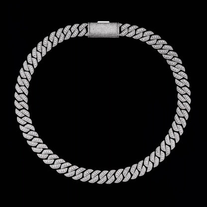 S925 Moissanite Halo Prong Cuban Chain