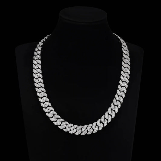 S925 Moissanite Halo Prong Cuban Chain