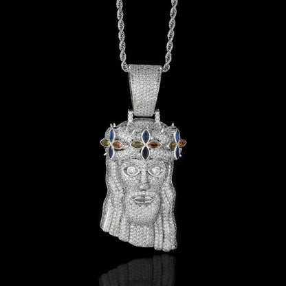 Iced Clover Crown Jesus Pendant