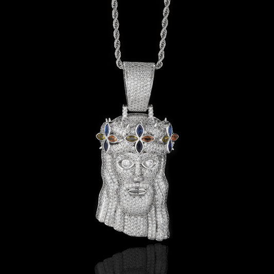 Iced Clover Crown Jesus Pendant