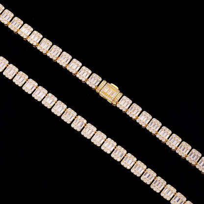 S925 Moissanite 9MM Baguette Tennis Chain