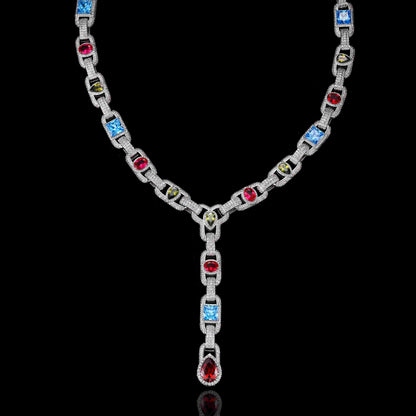 Multicolor Gemstone Teardrop Lariat Chain