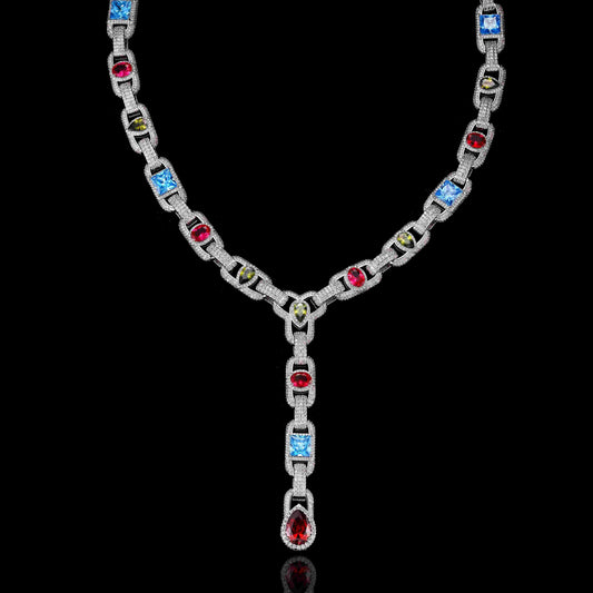 Multicolor Gemstone Teardrop Lariat Chain